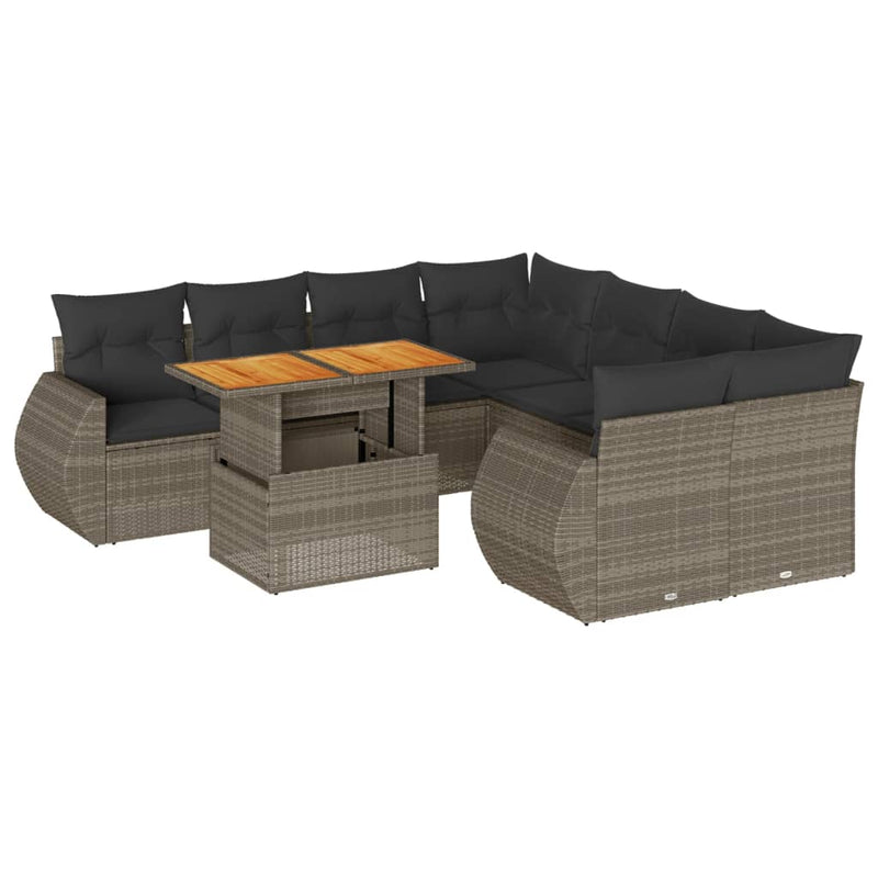 vidaXL 9 Piece Garden Sofa Set with Cushions Grey Poly Rattan