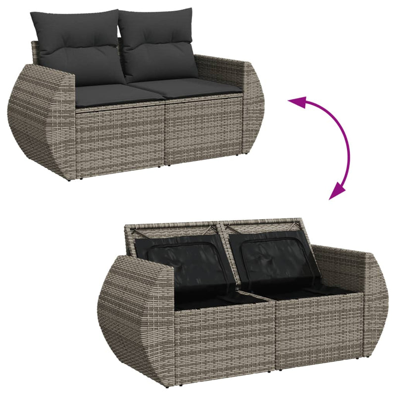 vidaXL 9 Piece Garden Sofa Set with Cushions Grey Poly Rattan