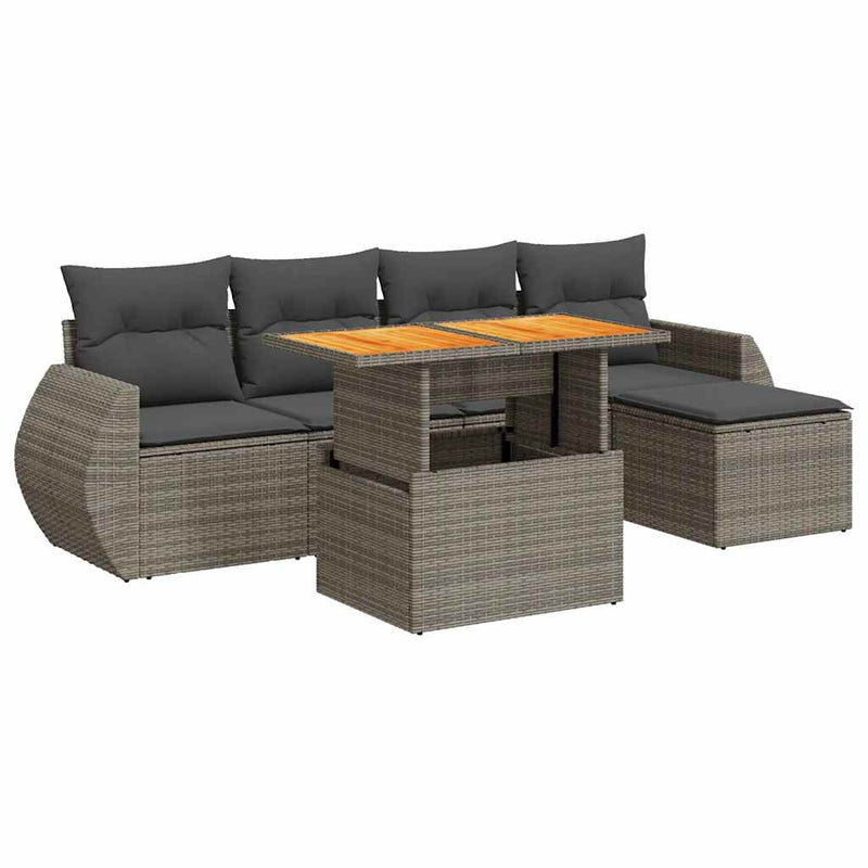 vidaXL 6 Piece Garden Sofa Set with Cushions Grey Poly Rattan