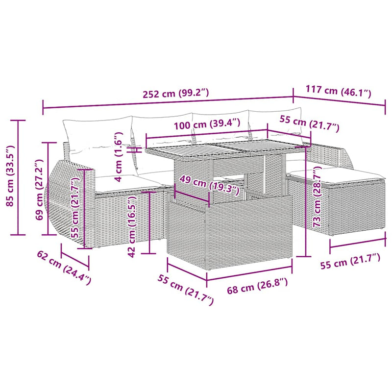 vidaXL 6 Piece Garden Sofa Set with Cushions Grey Poly Rattan