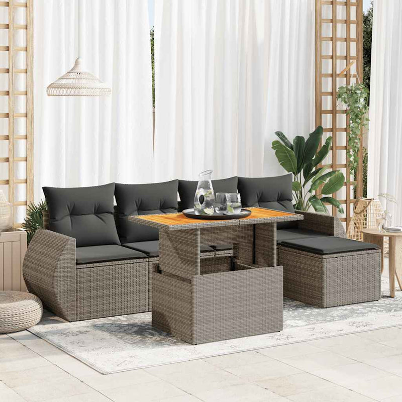 vidaXL 6 Piece Garden Sofa Set with Cushions Grey Poly Rattan