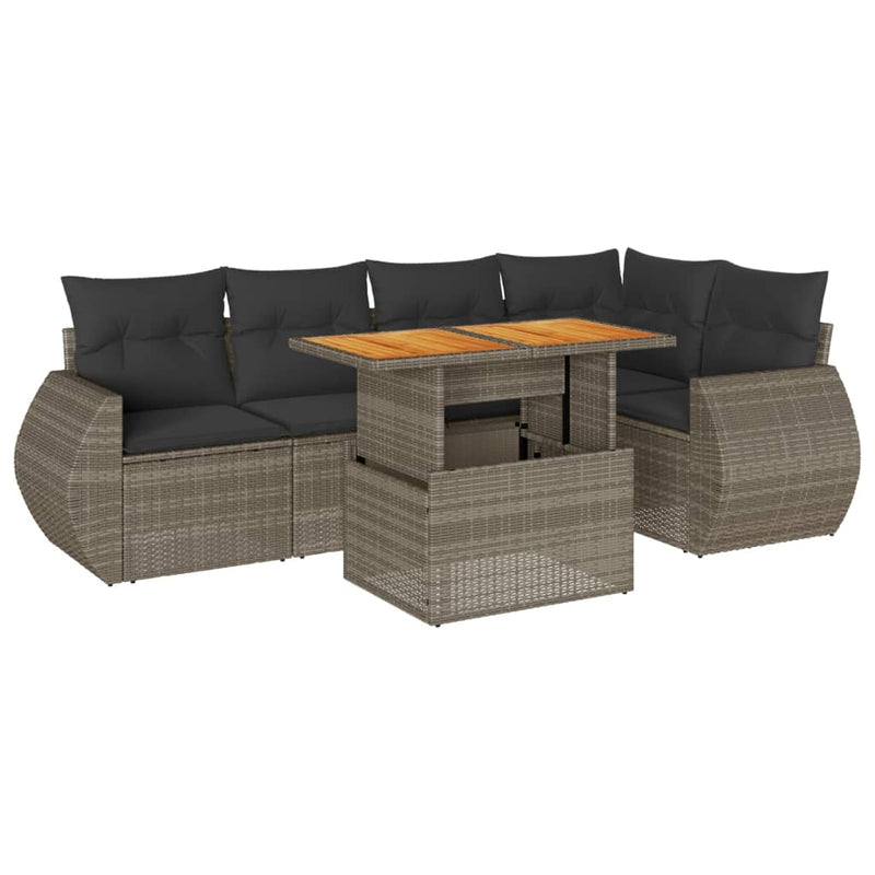 6 Piece Garden Sofa Set with Cushions Grey Poly Rattan