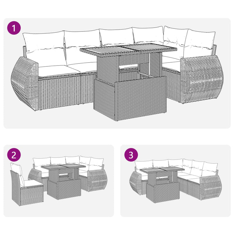vidaXL 6 Piece Garden Sofa Set with Cushions Grey Poly Rattan