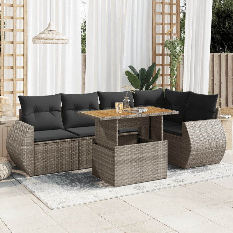 vidaXL 6 Piece Garden Sofa Set with Cushions Grey Poly Rattan