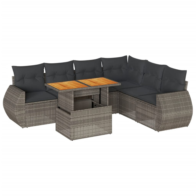 vidaXL 7 Piece Garden Sofa Set with Cushions Grey Poly Rattan