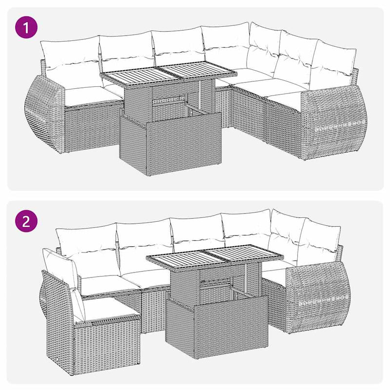 vidaXL 7 Piece Garden Sofa Set with Cushions Grey Poly Rattan
