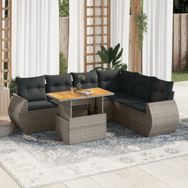 vidaXL 7 Piece Garden Sofa Set with Cushions Grey Poly Rattan