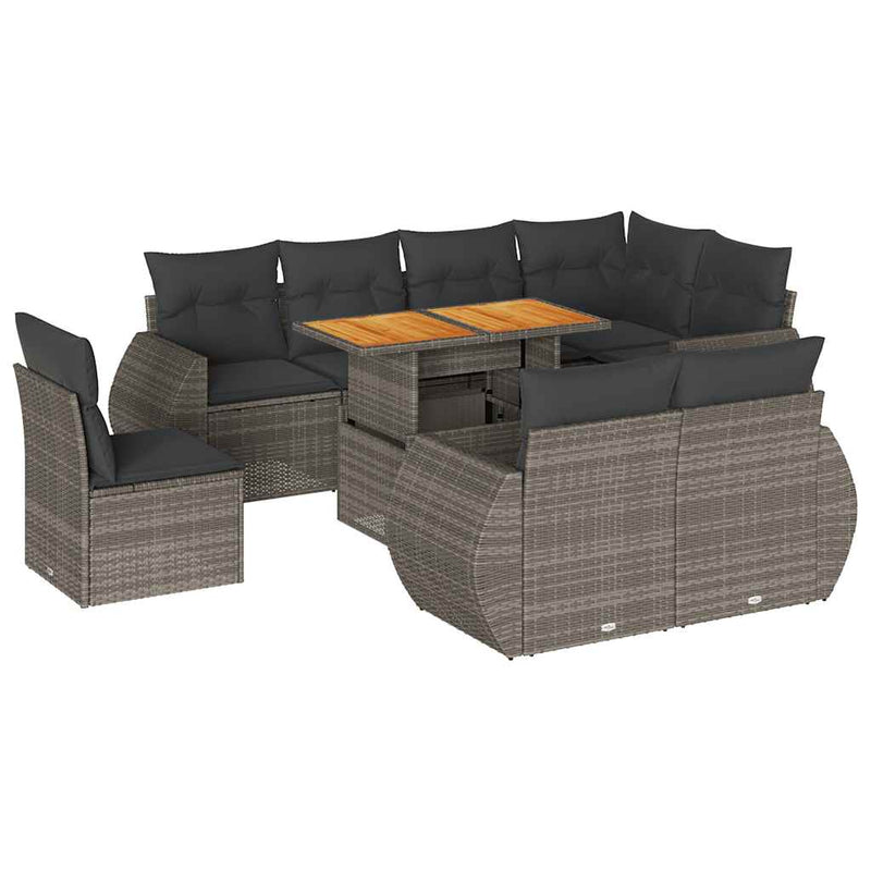 vidaXL 9 Piece Garden Sofa Set with Cushions Grey Poly Rattan