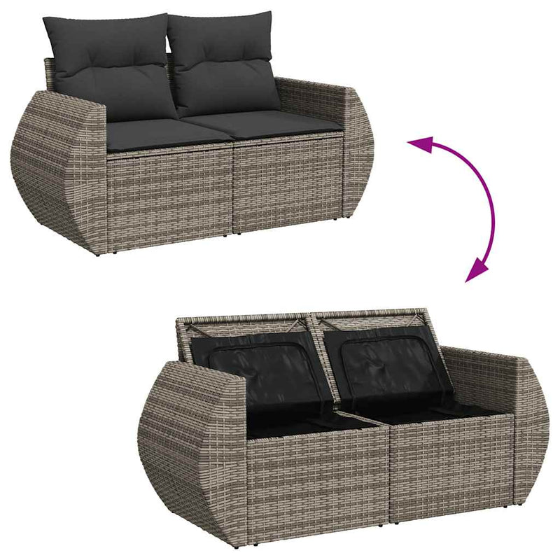 vidaXL 9 Piece Garden Sofa Set with Cushions Grey Poly Rattan