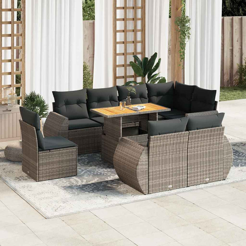 vidaXL 9 Piece Garden Sofa Set with Cushions Grey Poly Rattan
