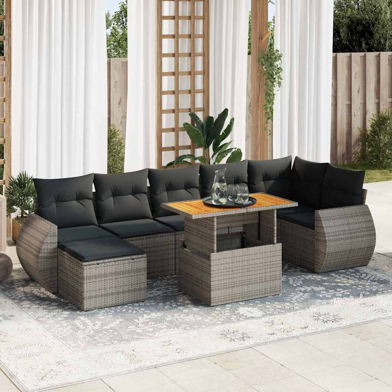 vidaXL 8 Piece Garden Sofa Set with Cushions Grey Poly Rattan