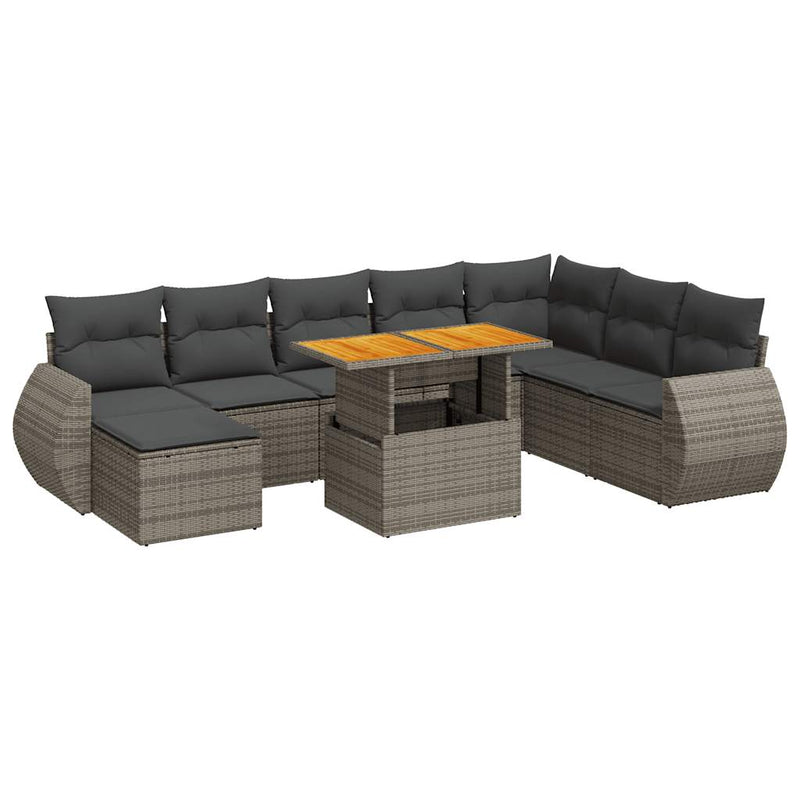 vidaXL 9 Piece Garden Sofa Set with Cushions Grey Poly Rattan