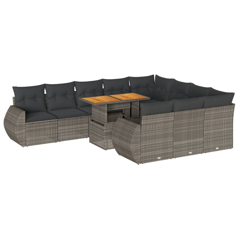 vidaXL 11 Piece Garden Sofa Set with Cushions Grey Poly Rattan