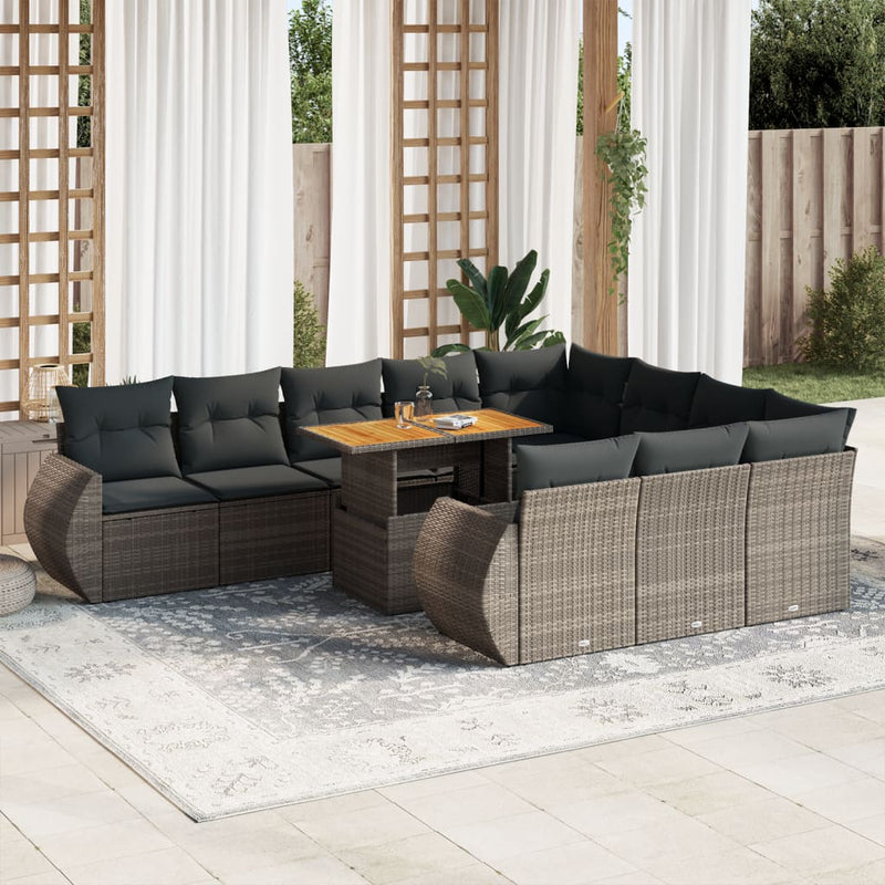 vidaXL 11 Piece Garden Sofa Set with Cushions Grey Poly Rattan