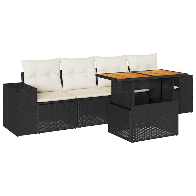 vidaXL 5 Piece Garden Sofa Set with Cushions Black Poly Rattan