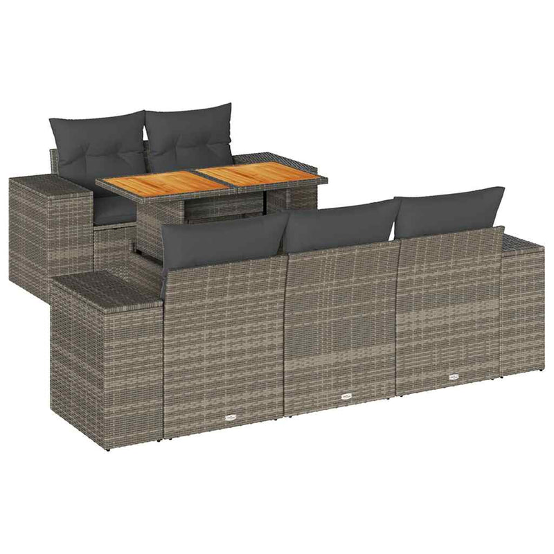 vidaXL 6 Piece Garden Sofa Set with Cushions Grey Poly Rattan