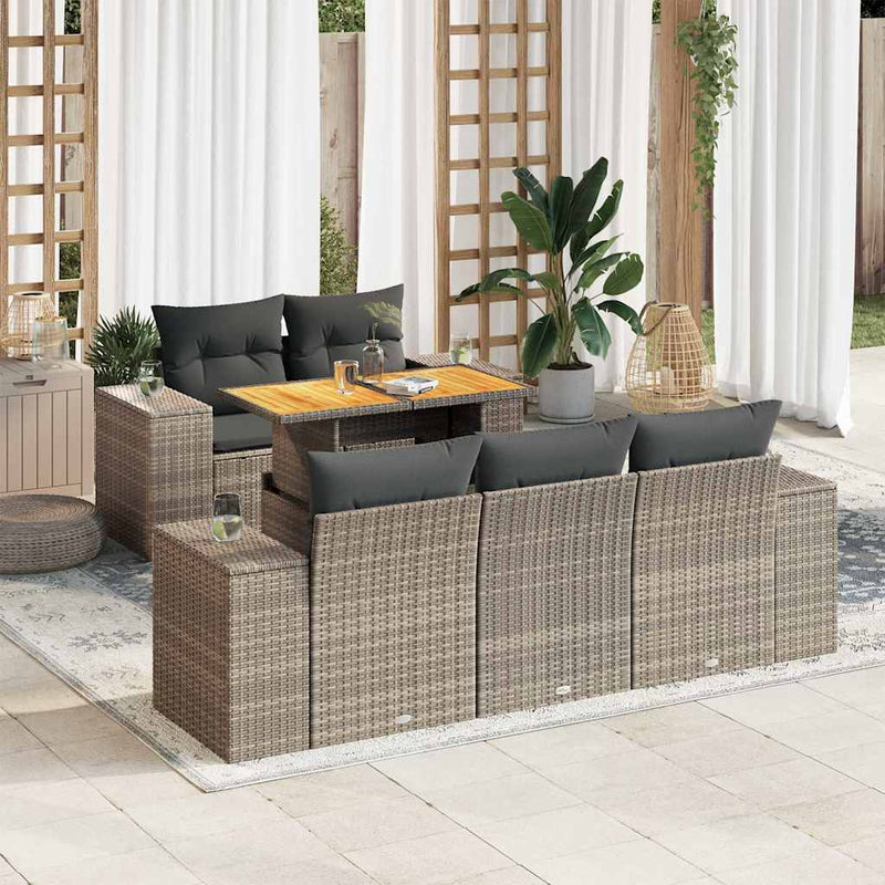 vidaXL 6 Piece Garden Sofa Set with Cushions Grey Poly Rattan