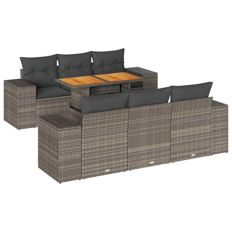 7 Piece Garden Sofa Set with Cushions Grey Poly Rattan