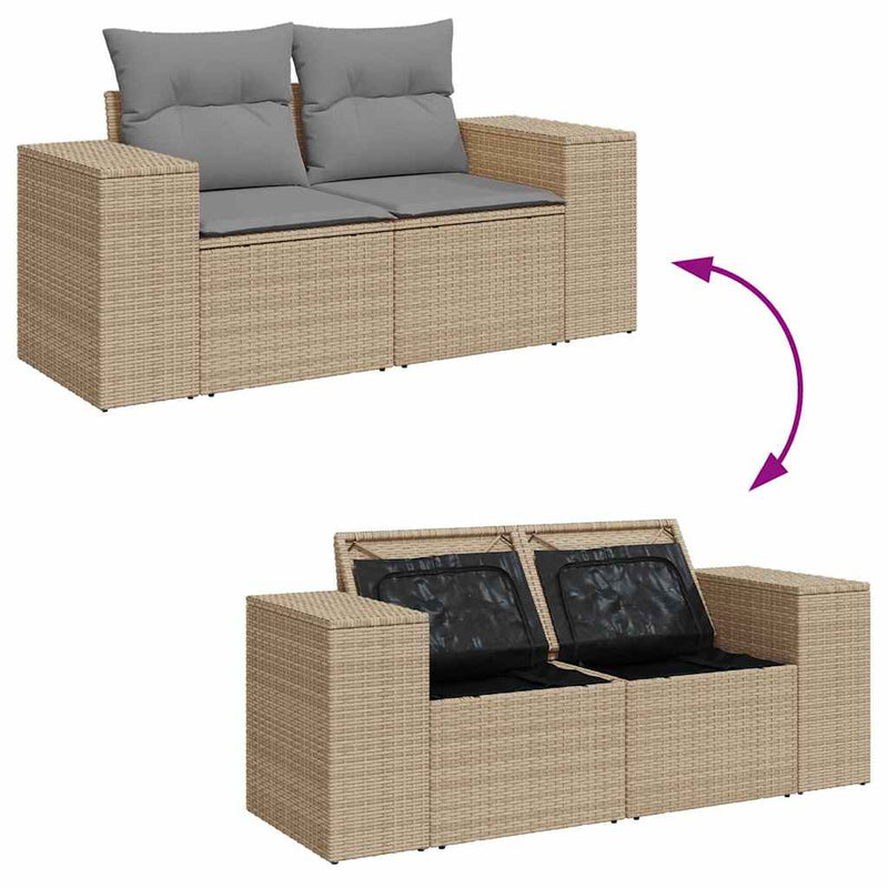 7 Piece Garden Sofa Set with Cushions Grey Poly Rattan