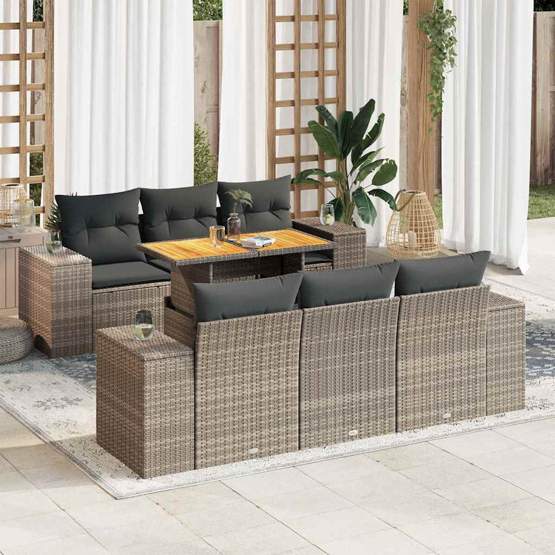 7 Piece Garden Sofa Set with Cushions Grey Poly Rattan