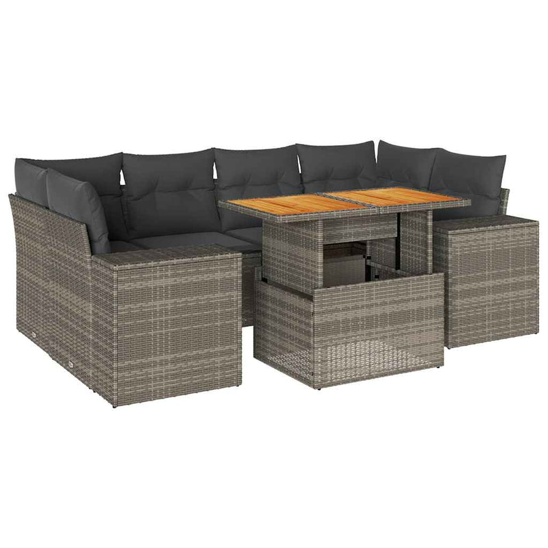 vidaXL 7 Piece Garden Sofa Set with Cushions Grey Poly Rattan