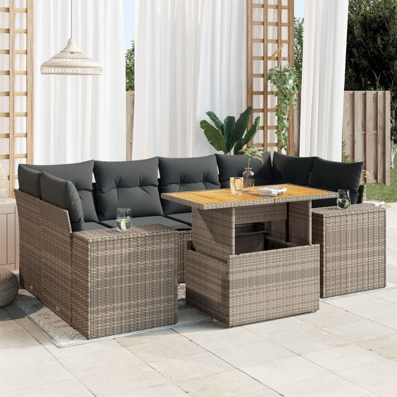 vidaXL 7 Piece Garden Sofa Set with Cushions Grey Poly Rattan