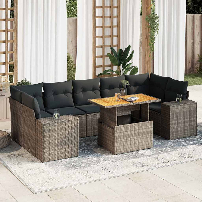 8 Piece Garden Sofa Set with Cushions Grey Poly Rattan