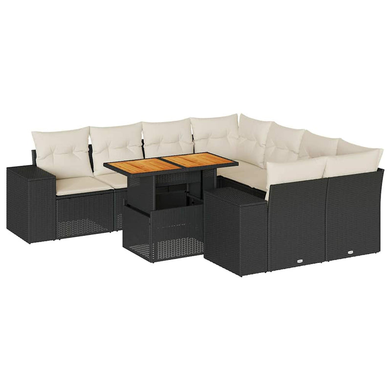 vidaXL 9 Piece Garden Sofa Set with Cushions Black Poly Rattan