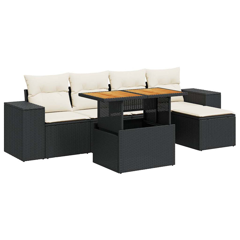 vidaXL 6 Piece Garden Sofa Set with Cushions Black Poly Rattan