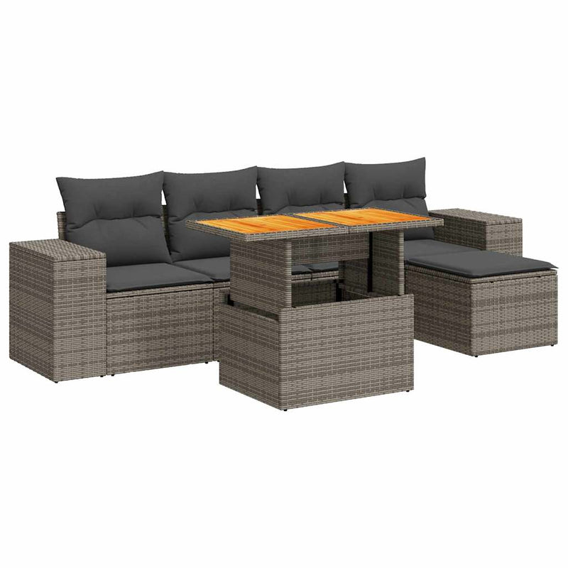 vidaXL 6 Piece Garden Sofa Set with Cushions Grey Poly Rattan