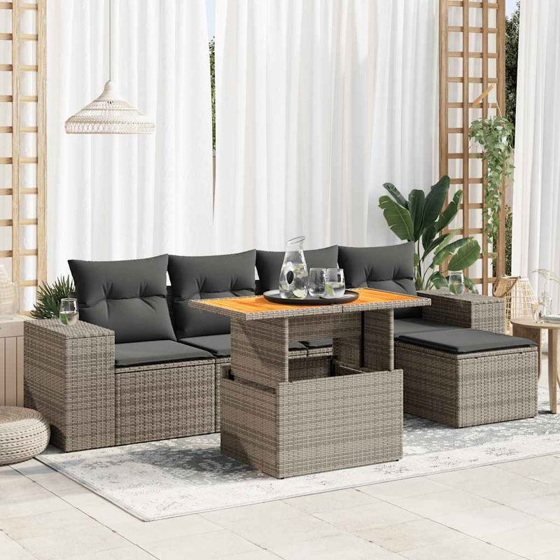 vidaXL 6 Piece Garden Sofa Set with Cushions Grey Poly Rattan