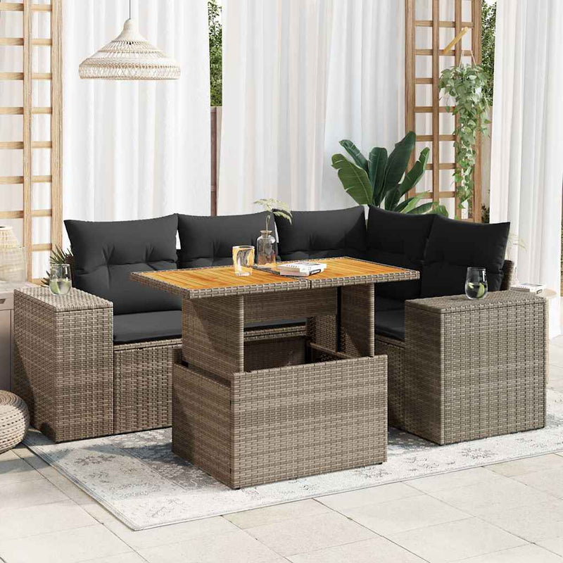 vidaXL 5 Piece Garden Sofa Set with Cushions Grey Poly Rattan