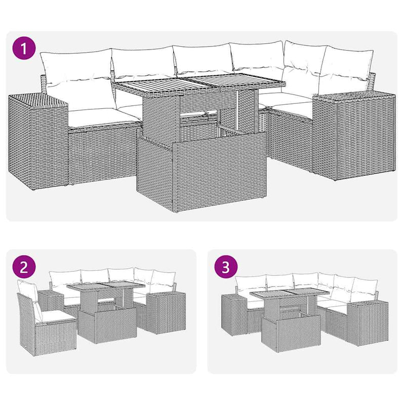 vidaXL 6 Piece Garden Sofa Set with Cushions Black Poly Rattan