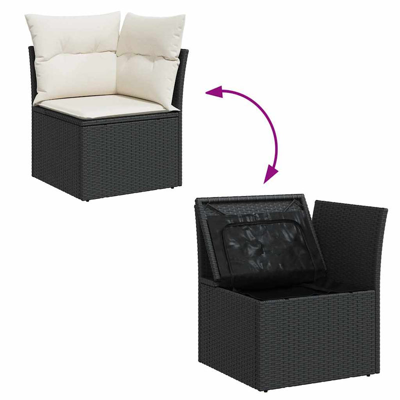vidaXL 7 Piece Garden Sofa Set with Cushions Black Poly Rattan