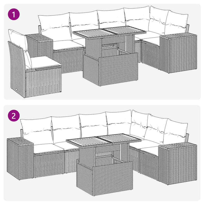 vidaXL 7 Piece Garden Sofa Set with Cushions Black Poly Rattan