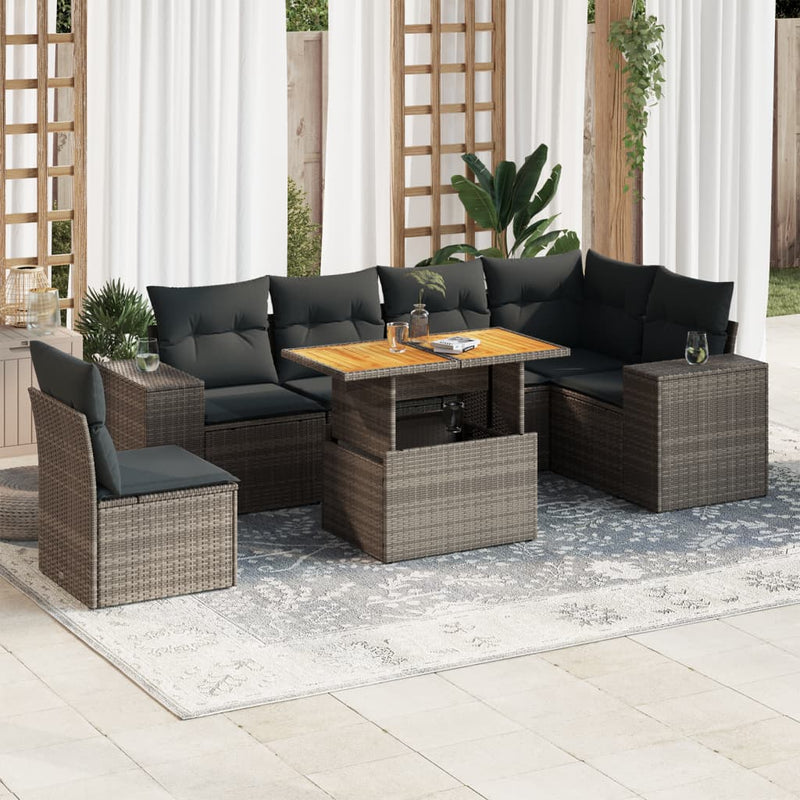 vidaXL 7 Piece Garden Sofa Set with Cushions Grey Poly Rattan