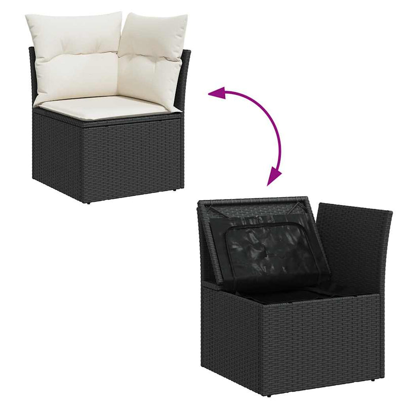 vidaXL 7 Piece Garden Sofa Set with Cushions Black Poly Rattan
