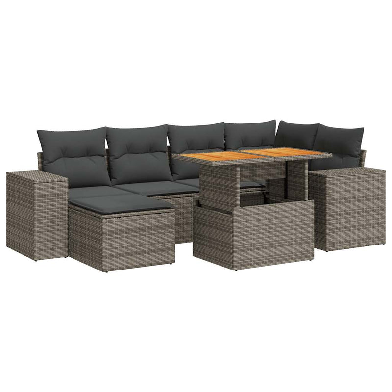 vidaXL 7 Piece Garden Sofa Set with Cushions Grey Poly Rattan