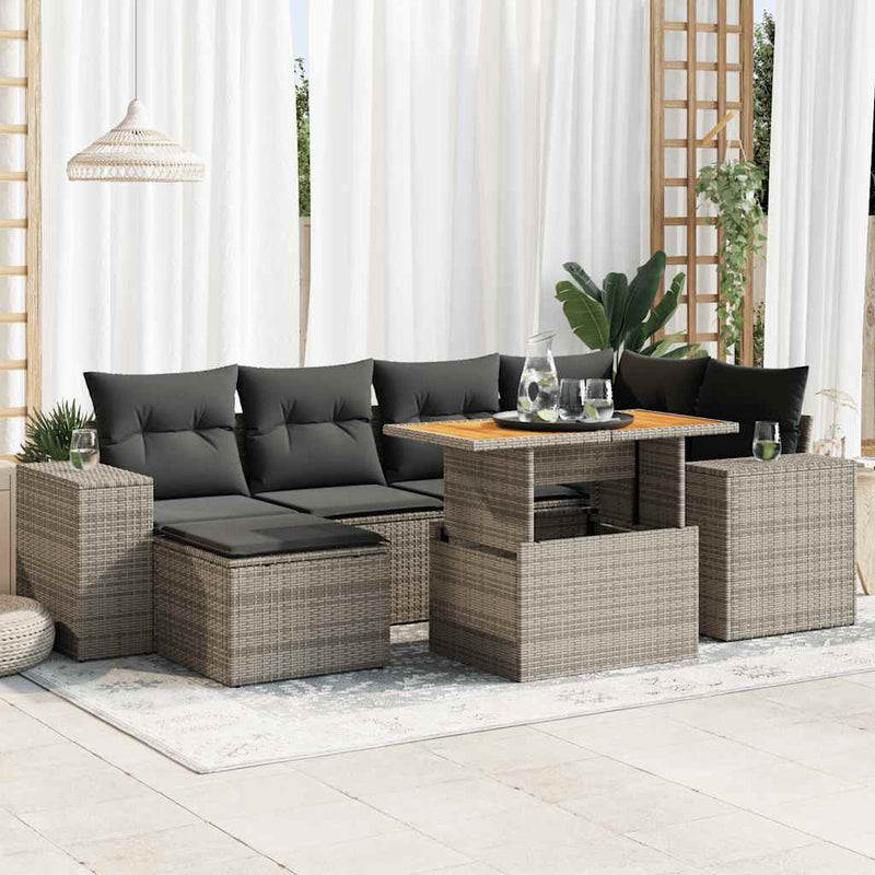 vidaXL 7 Piece Garden Sofa Set with Cushions Grey Poly Rattan