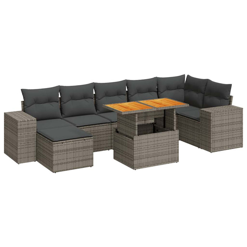 8 Piece Garden Sofa Set with Cushions Grey Poly Rattan