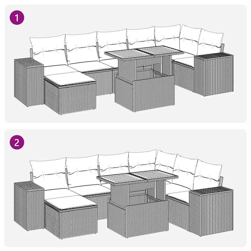 vidaXL 8 Piece Garden Sofa Set with Cushions Grey Poly Rattan