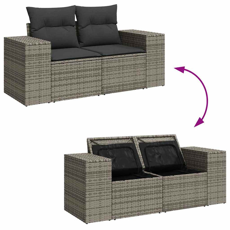 9 Piece Garden Sofa Set with Cushions Grey Poly Rattan Acacia