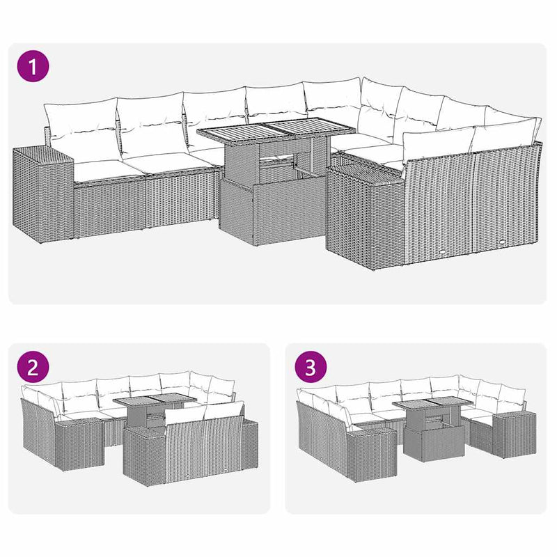 vidaXL 10 Piece Garden Sofa Set with Cushions Black Poly Rattan Acacia