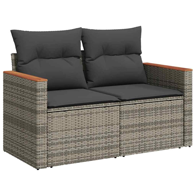 5 Piece Garden Sofa Set with Cushions Grey Poly Rattan Acacia