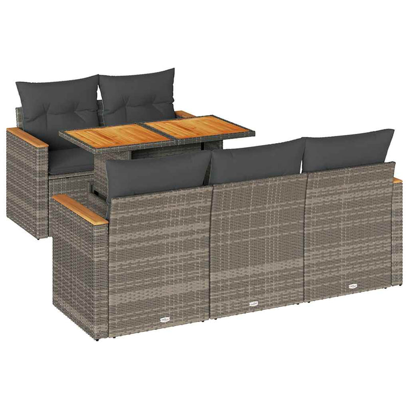 vidaXL 6 Piece Garden Sofa Set with Cushions Grey Poly Rattan Acacia