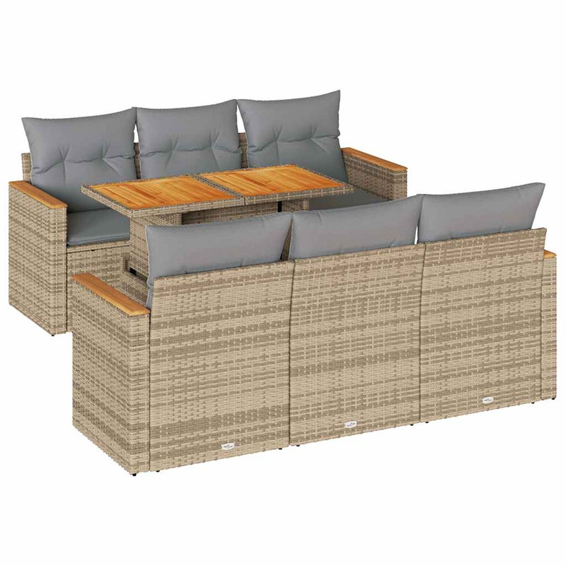 vidaXL 7 Piece Garden Sofa Set with Cushions Beige Poly Rattan Acacia