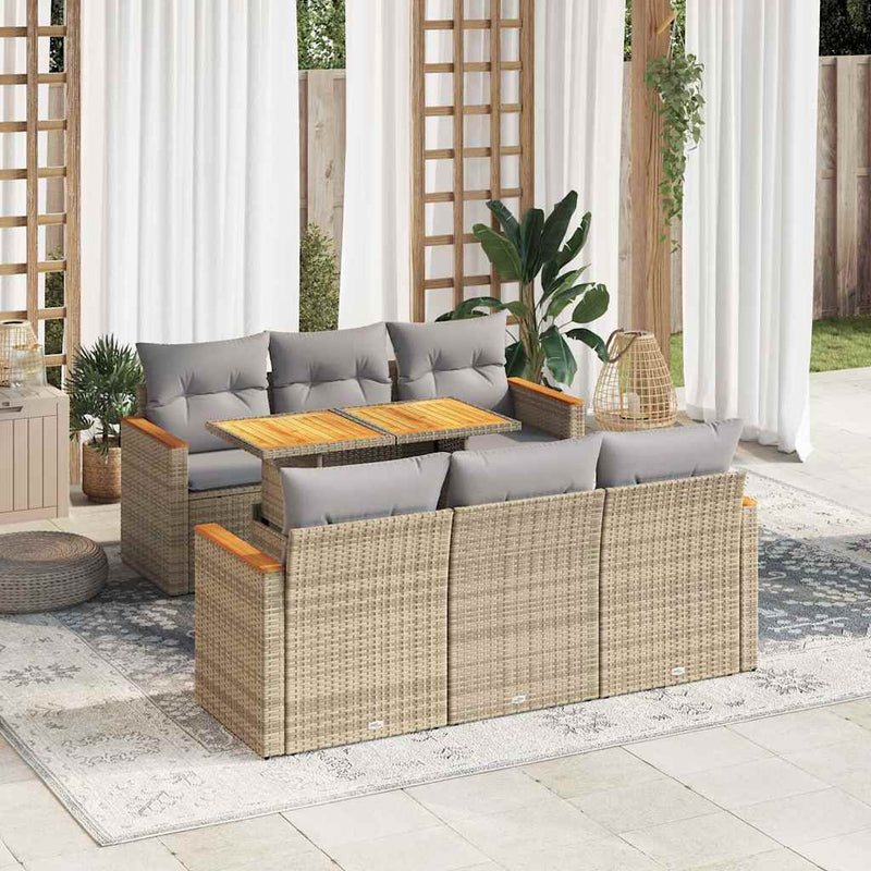 vidaXL 7 Piece Garden Sofa Set with Cushions Beige Poly Rattan Acacia