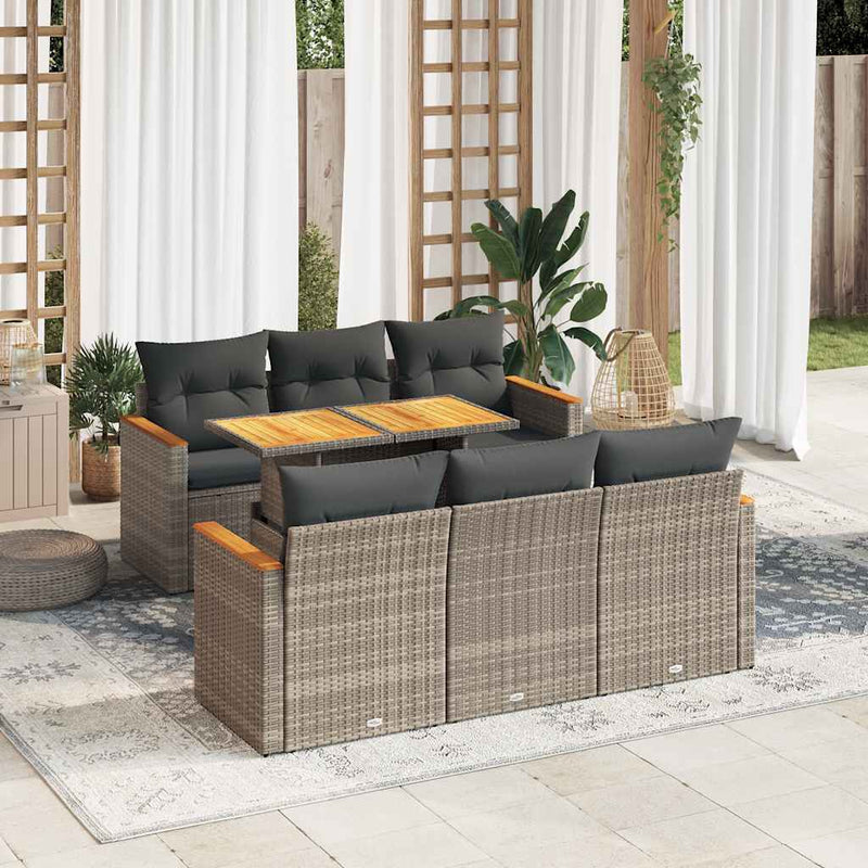 vidaXL 7 Piece Garden Sofa Set with Cushions Grey Poly Rattan Acacia