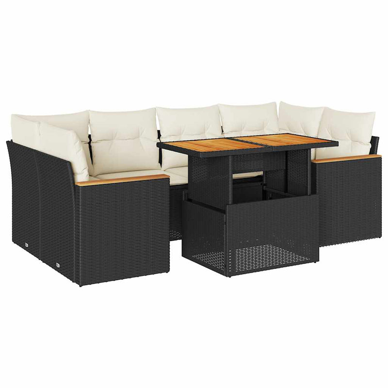 vidaXL 6 Piece Garden Sofa Set with Cushions Black Poly Rattan Acacia