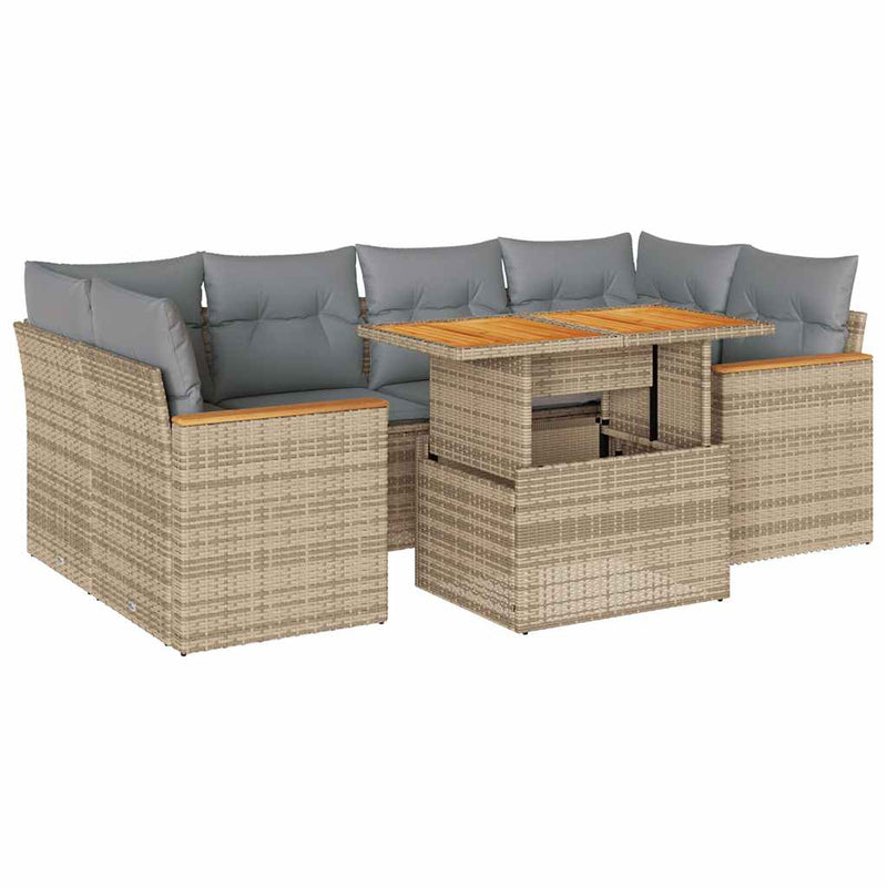 vidaXL 6 Piece Garden Sofa Set with Cushions Beige Poly Rattan Acacia